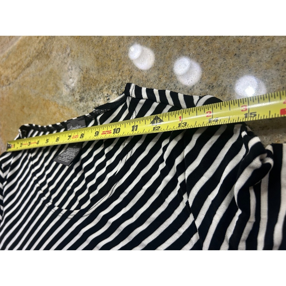 Chicos Travelers Black White Striped Maxi Dress V-Neck Short Sleeve Size 2 L - Picture 8 of 9